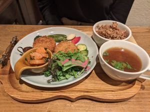 Croquette set at Kissa Saeki in Hiroshima