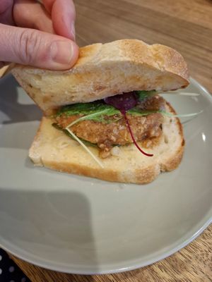 Fried cutlet burger (for breakfast) at Kissa Saeki in Hiroshima