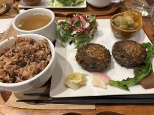 Vegan burger set menu - miso & burger were yummy   at Kissa Saeki in Hiroshima