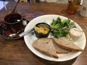 Simple, tasty breakfast 750¥ at Kissa Saeki in Hiroshima