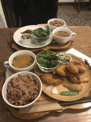 Vegan cutlet and bean steak! at Kissa Saeki in Hiroshima
