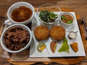 chickpea croquette, ordered as per others' recommendations at Kissa Saeki in Hiroshima