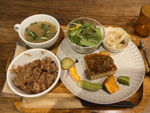 Tempeh set for dinner at Kissa Saeki in Hiroshima