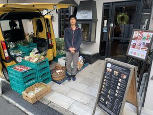 As I left the local produce guy was showing off all the stuff used inside at Kissa Saeki in Hiroshima