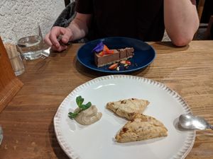 Chocolate cake and scone at Kissa Saeki in Hiroshima