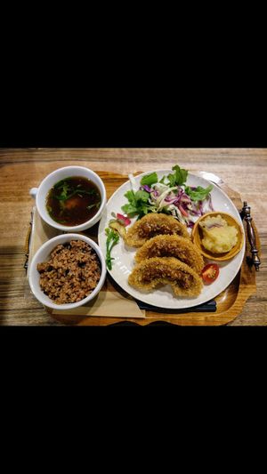 Amazing seitan set!! at Kissa Saeki in Hiroshima