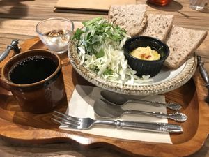 Vegan breakfast plate  at Kissa Saeki in Hiroshima