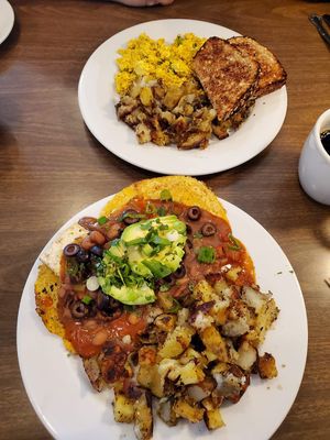 Tofu Scramble and Rasta Ranchero at Woodrose Cafe in Garberville