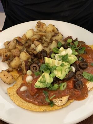 Rasta rancheros ! Homemade vegan rancheros sauce at Woodrose Cafe in Garberville