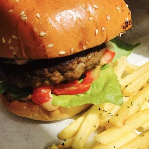 Vegan burger with chips at Rainbow - Ibn Gvirol in Tel Aviv