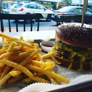 Rainbow Burger with Cashew Cheese at Rainbow - Ibn Gvirol in Tel Aviv