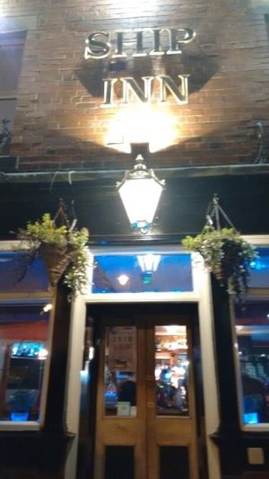 it's nightime at The Ship Inn in Newcastle Upon Tyne