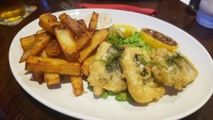 Vegan fish (tofu) and chips at The Ship Inn in Newcastle Upon Tyne