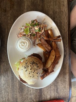 BFC burger - great chips, patty was overcooked    at The Ship Inn in Newcastle Upon Tyne