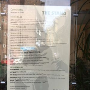 menu at The Stand Comedy Club in Newcastle Upon Tyne