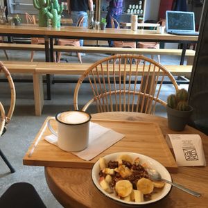 breakfast granola and coffee at Wild & The Moon - Al Quoz in Dubai
