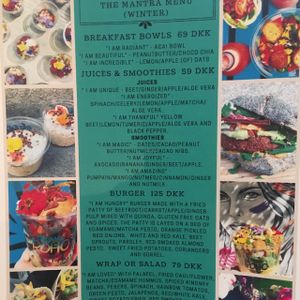 menu at The Organic Boho - Gothersgade in Copenhagen