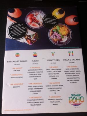 Menu at The Organic Boho - Gothersgade in Copenhagen