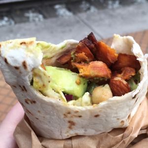 Wrap with sweet potato fries at The Organic Boho - Gothersgade in Copenhagen
