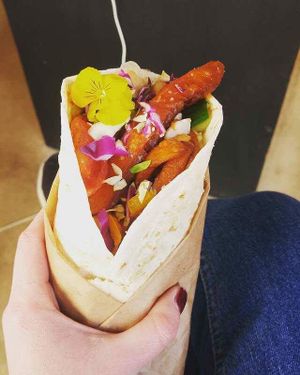 Very tasty sweet potato wrap. Almost too pretty to eat!  at The Organic Boho - Gothersgade in Copenhagen