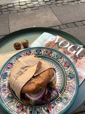 this burger was super dilish and super filling  at The Organic Boho - Gothersgade in Copenhagen