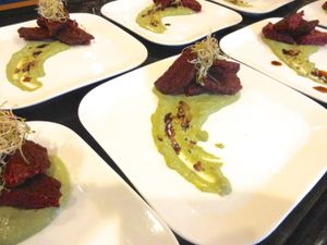 beetroot croquettes + pesto at Vegan Supper Club Bangkok in Bangkok