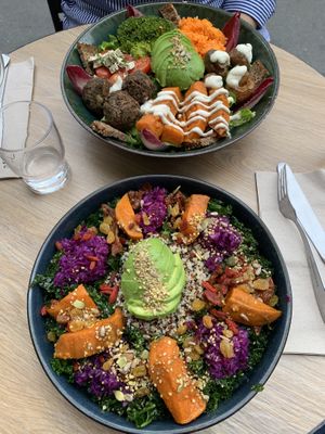 Season Bowl (top) and Kale Salad (front). Both excellent.  at Sweet Rawmance in Paris