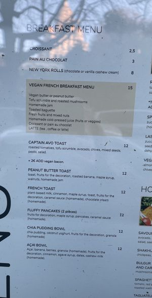 Breakfast menu  at Sweet Rawmance in Paris