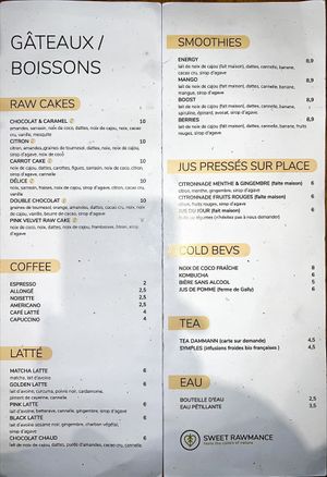 French cakes/drinks menu #Veganuary at Sweet Rawmance in Paris
