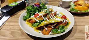 Savoury Crêpes special for me replace mushroom by sweet potatoes at Sweet Rawmance in Paris