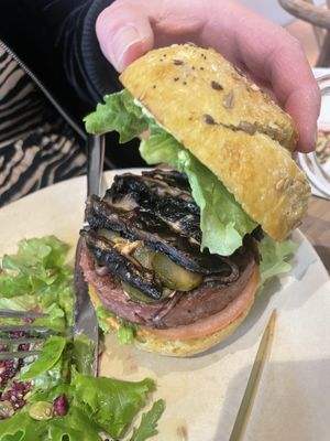 Inside the Porto burger  at Sweet Rawmance in Paris