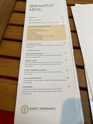 Menu  at Sweet Rawmance in Paris