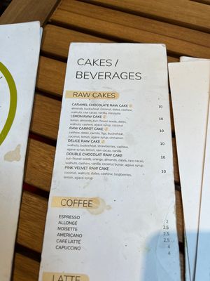 Menu Cakes  at Sweet Rawmance in Paris