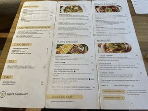 Menu  at Sweet Rawmance in Paris