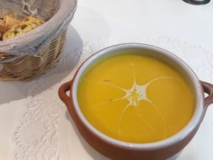Carrot coconut soup  at Sweet Rawmance in Paris