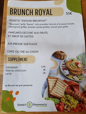 Brunch menu at Sweet Rawmance in Paris