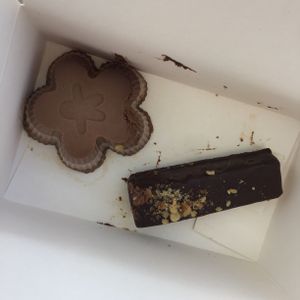 Banana cake and a chocolate caramel batton (which is like a raw vegan mars bar) at Sweet Rawmance in Paris