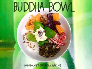 Delicious bowl with minimum 5 different tasty veggies. Raw & cooked in the mix. Welcome to satisfaction! at Rebella Bex Cafe in Munich