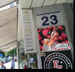 outside at Rebella Bex Cafe in Munich