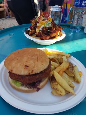Cauliflower Wings in a Jameson and Siracha BBQ sauce and  the Veginity Burger with a Soy and Red Beans patty. at VISH - Food Truck in Drumcondra