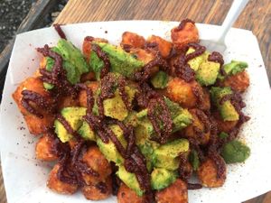 Sweet tot bowl with sesame oil, avocado, house fusion sauce at The Doghouse PDX - Food Truck in Portland