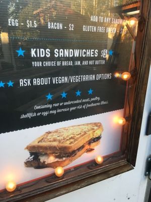 Part of Menu board. Inquire for the days vegan options at PBJ Grilled - Food Truck in Portland