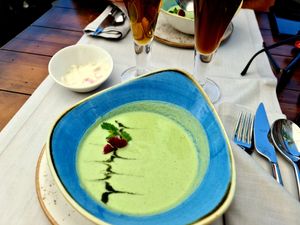 Raw soup at Level Veggie Bistro in Madrid