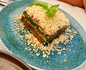 Lasagna at Level Veggie Bistro in Madrid