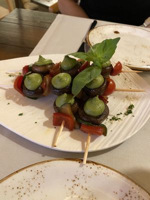 Mushrooms filled with pesto   at Level Veggie Bistro in Madrid