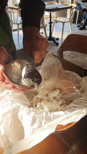 Arroz basmático con 3 tipos de setas. Delicioso at Level Veggie Bistro in Madrid