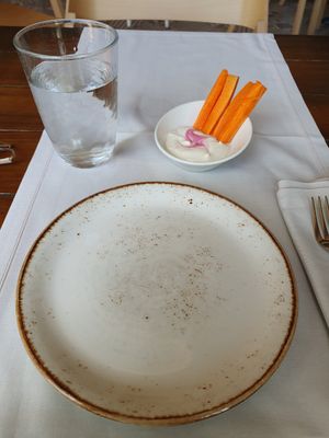Complimentary carrot sticks at Level Veggie Bistro in Madrid