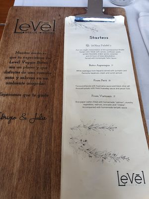 Menu at Level Veggie Bistro in Madrid