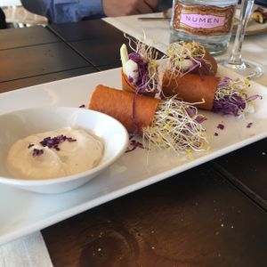 Rollitos rellenos de pate vegetal at Level Veggie Bistro in Madrid