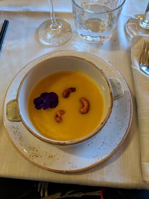 pumpkin soup raw, Level Madrid at Level Veggie Bistro in Madrid